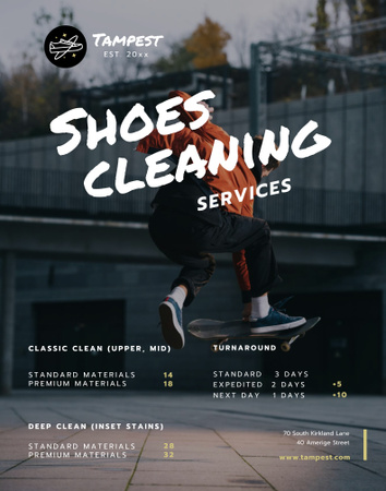 Ontwerpsjabloon van Poster 22x28in van Shoes Cleaning Services Ad with Sportsman on Skateboard