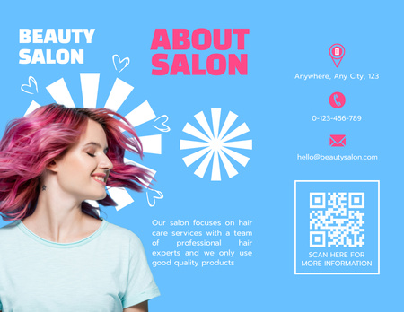 Szépségszalon ajánlat rózsaszín hajú fiatal nővel Brochure 8.5x11in tervezősablon