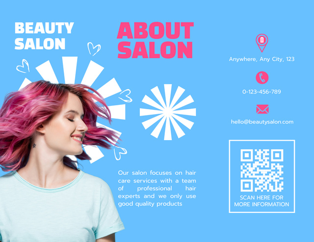 Beauty Salon Proposal with Young Woman with Pink Hair Brochure 8.5x11inデザインテンプレート