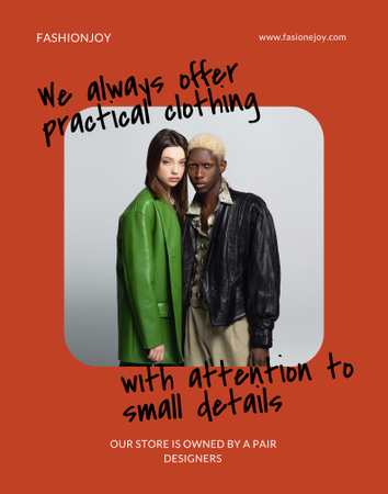Fashion Ad with Stylish Multiracial Couple Poster 22x28in Design Template