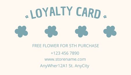 Plantilla de diseño de Programa de fidelización de tiendas de flores en Simple Blue and White Business Card US 