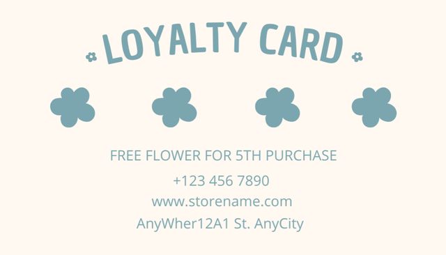 Flower Store Loyalty Program on Simple Blue and White Layout Business Card USデザインテンプレート