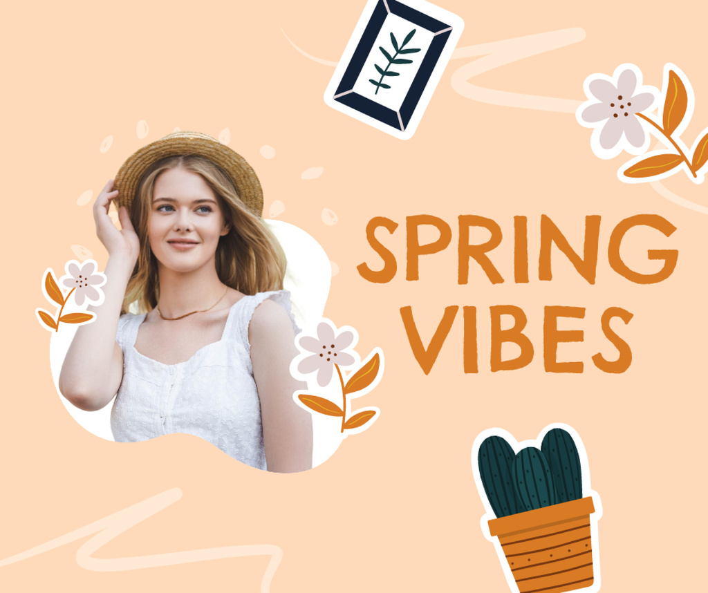 Spring Vibes with Beautiful Woman Facebook tervezősablon