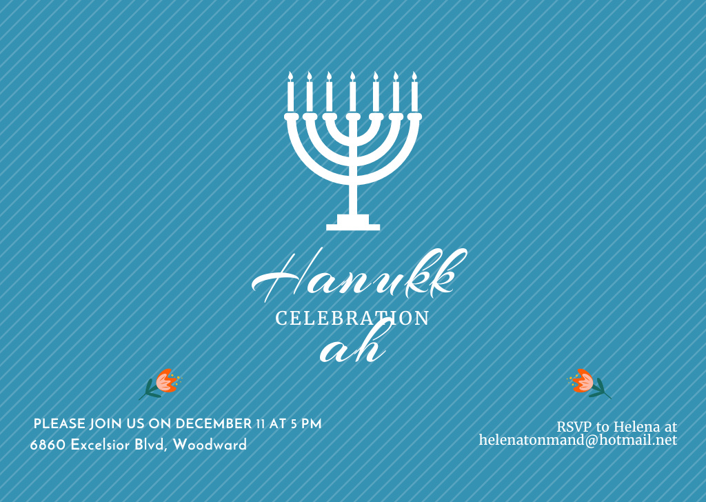 Joyous Hanukkah Holiday Announcement with Menorah Flyer A6 Horizontal Design Template