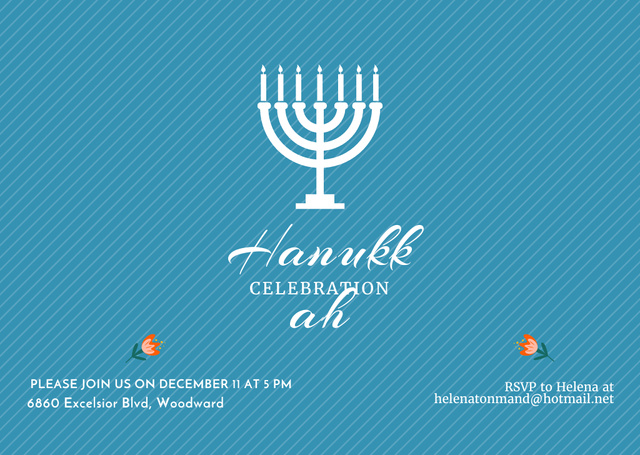 Joyous Hanukkah Holiday Announcement with Menorah Flyer A6 Horizontal Design Template
