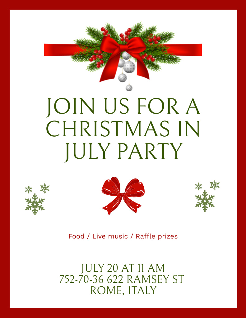 Plantilla de diseño de Vibrant Notice of Christmas Party in July Flyer 8.5x11in 