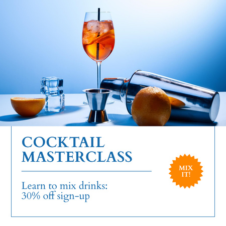 Discount on Cocktail Master Class with Glass and Shaker Instagram AD Design Template