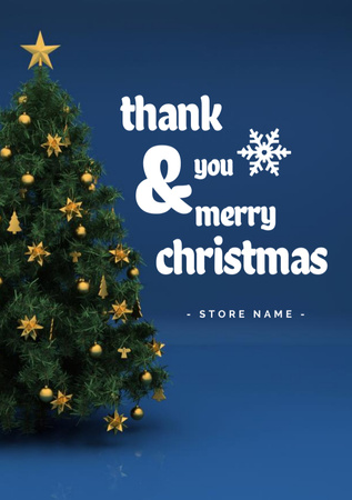 Christmas Cheers and Thank You with Tree in Golden Decorations Postcard A5 Vertical Design Template