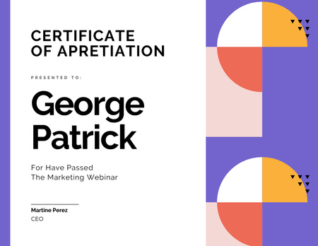 Appreciation for passing Marketing Webinar Certificate Design Template