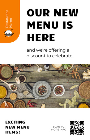 Template di design Annuncio del nuovo menu con gustosi piatti sul tavolo Recipe Card