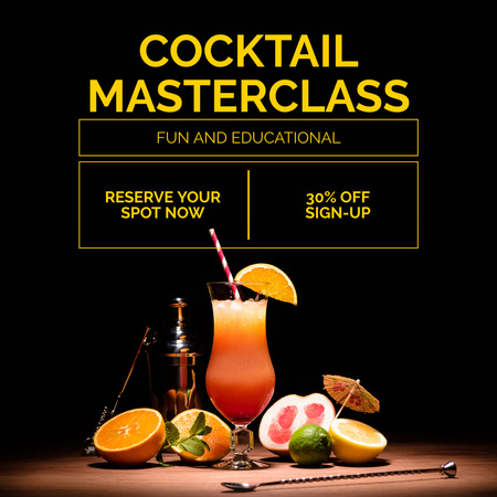 Discount on Participation in Cocktail Master Class with Fruit Ingredients Instagram Design Template