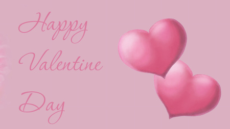Valentine's Day Greeting with Two Big Pink Hearts Zoom Background Design Template
