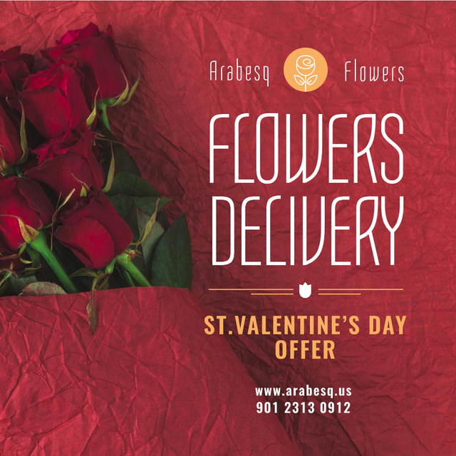 Valentine's Day Flowers Delivery in Red Instagram Tasarım Şablonu