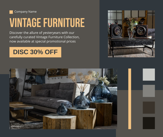 Ontwerpsjabloon van Facebook van Cozy Furniture Pieces With Discount At Antiques Store