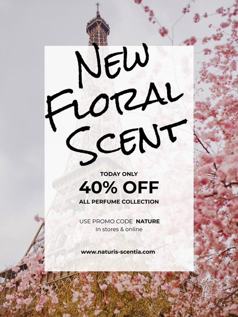 Enchanting Perfume Promotion With Flowers And Eiffel Tower Poster US Šablona návrhu