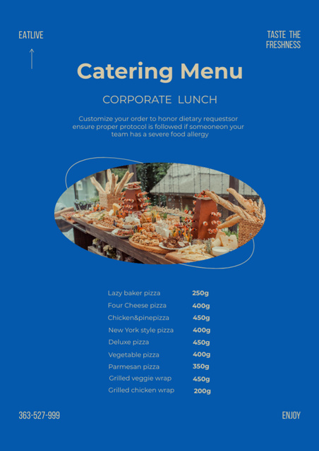 Catering Menu Announcement in Blue Menu Design Template