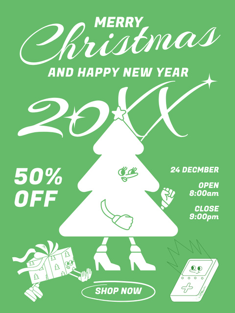 Christmas and New Year Discount Offer Green Poster US Design Template