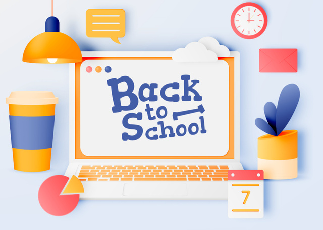 Excellent Back to School With Laptop And Coffee Postcard 5x7in – шаблон для дизайна