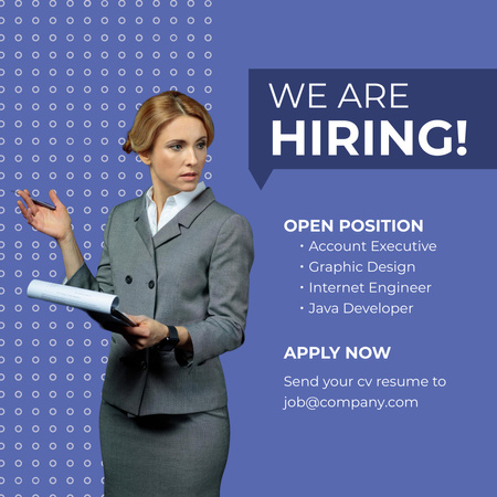 Template di design Vacancies Ad with Woman in Formal Suit Instagram