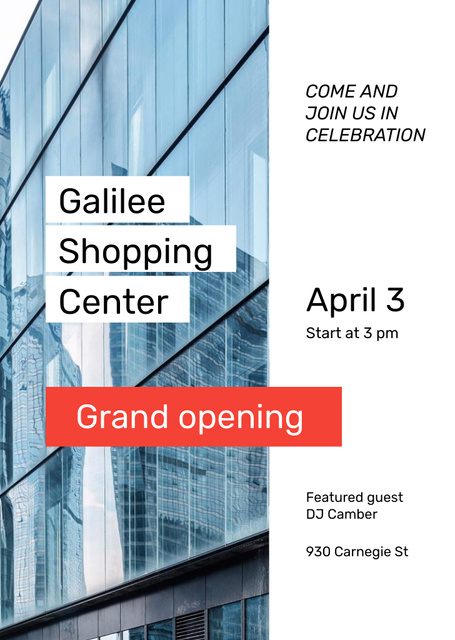 Designvorlage Shopping Center Grand Opening Announcement für Flyer A6
