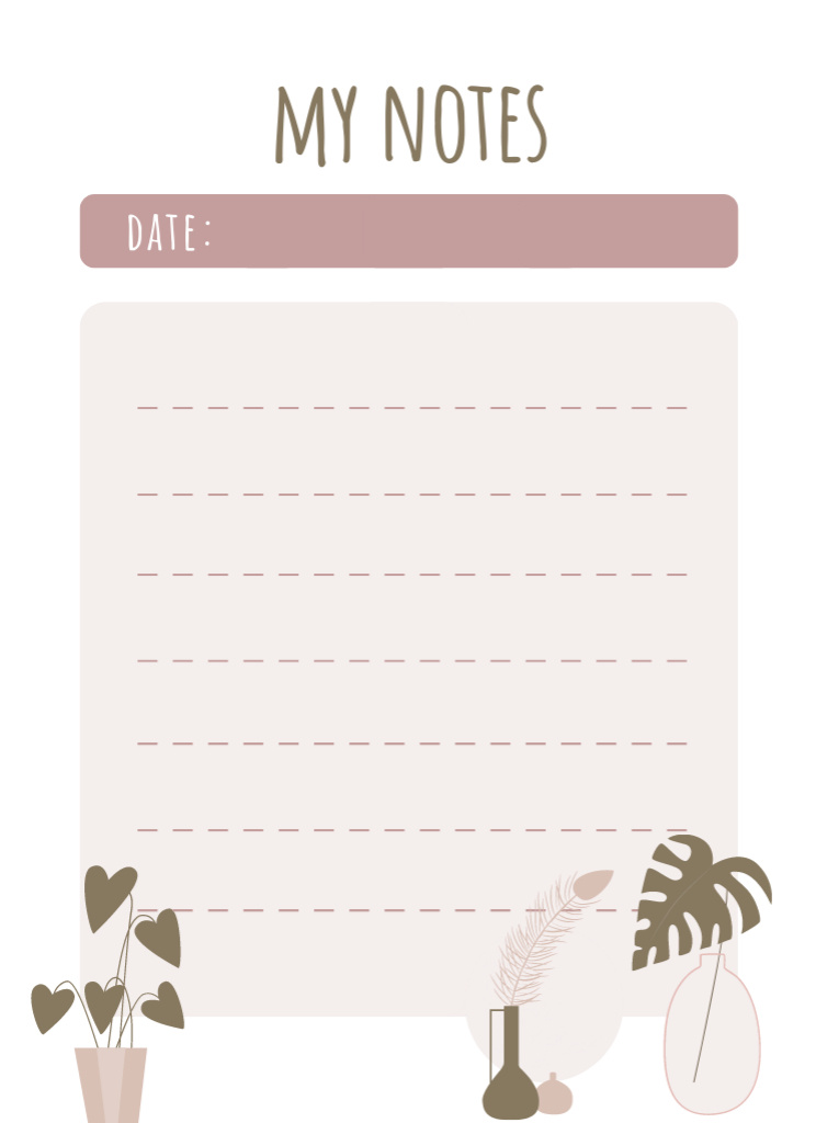 Personal Organizer And Planner with Flowers in Pots Notepad 4x5.5in Design Template