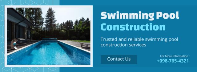 Swimming Pool Construction Company Ad Facebook cover tervezősablon