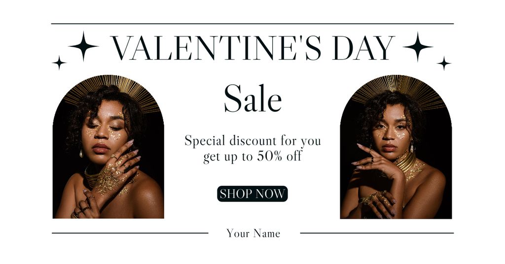 Valentine's Day Sale Ad with Gorgeous Woman Facebook AD Design Template