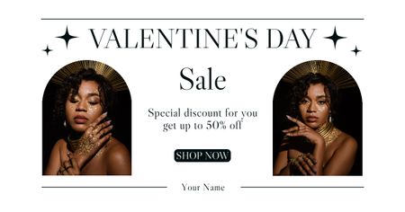 Valentine's Day Sale Ad with Gorgeous Woman Facebook AD Design Template