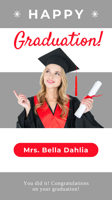 Greetings to Female Graduate on Grey Instagram Story Design Template