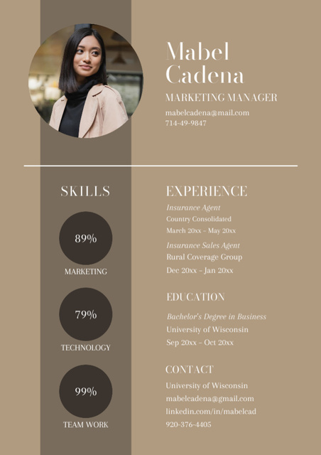 Template di design Marketing Manager Skills With Work Experience Resume