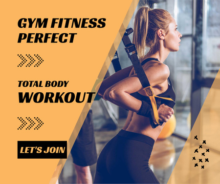 Gym Offer with Woman on Loops TRX Facebook Design Template