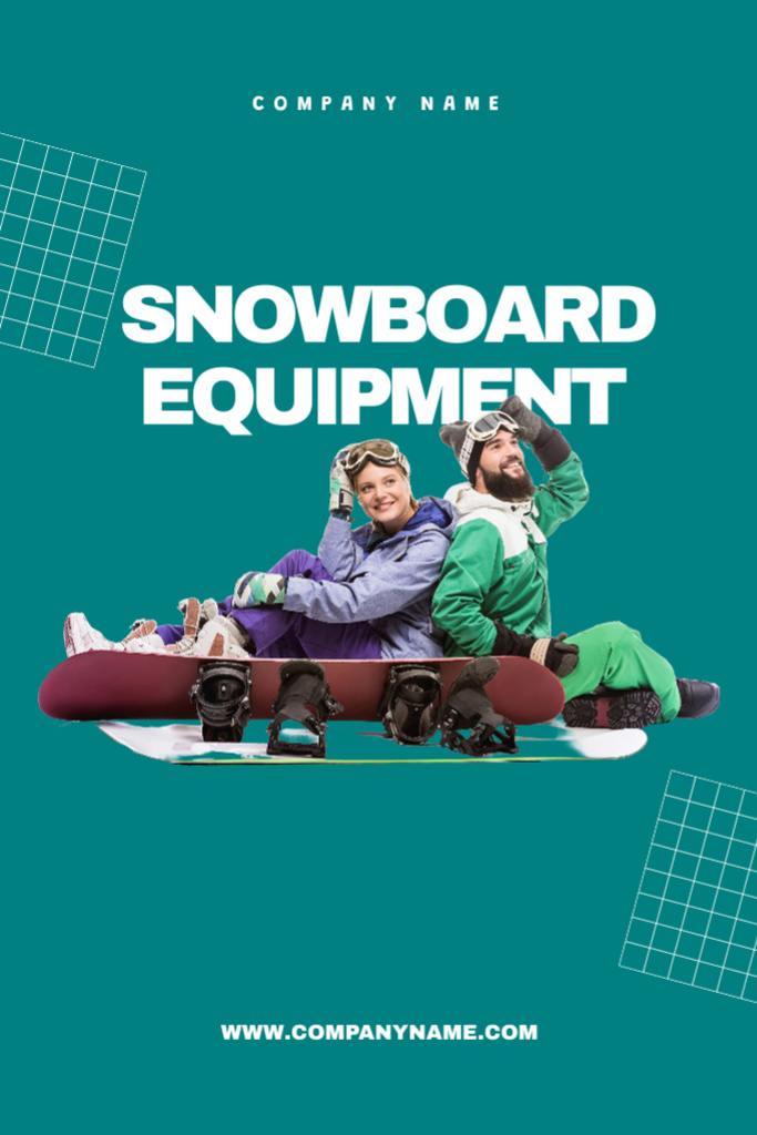 Designvorlage Snowboard Equipment Sale with Couple in Apparel für Postcard 4x6in Vertical