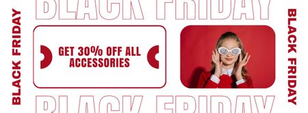 Ontwerpsjabloon van Facebook cover van Black Friday-uitverkoop met vrouw poserend in stijlvolle zonnebril