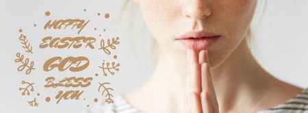 Young woman praying on Easter Facebook cover Design Template