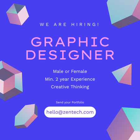 グラフィック アーティスト採用広告紫抽象 Instagramデザインテンプレート