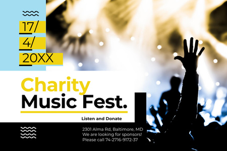 Charity Music Fest Invitation with Group of People Enjoying Concert Flyer 4x6in Horizontal Design Template