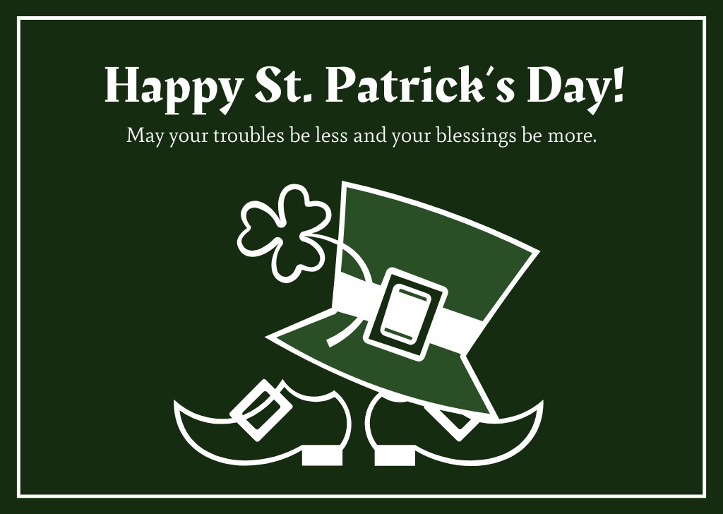 Plantilla de diseño de St. Patrick's Day Wishes with Hat and Shoes Card 