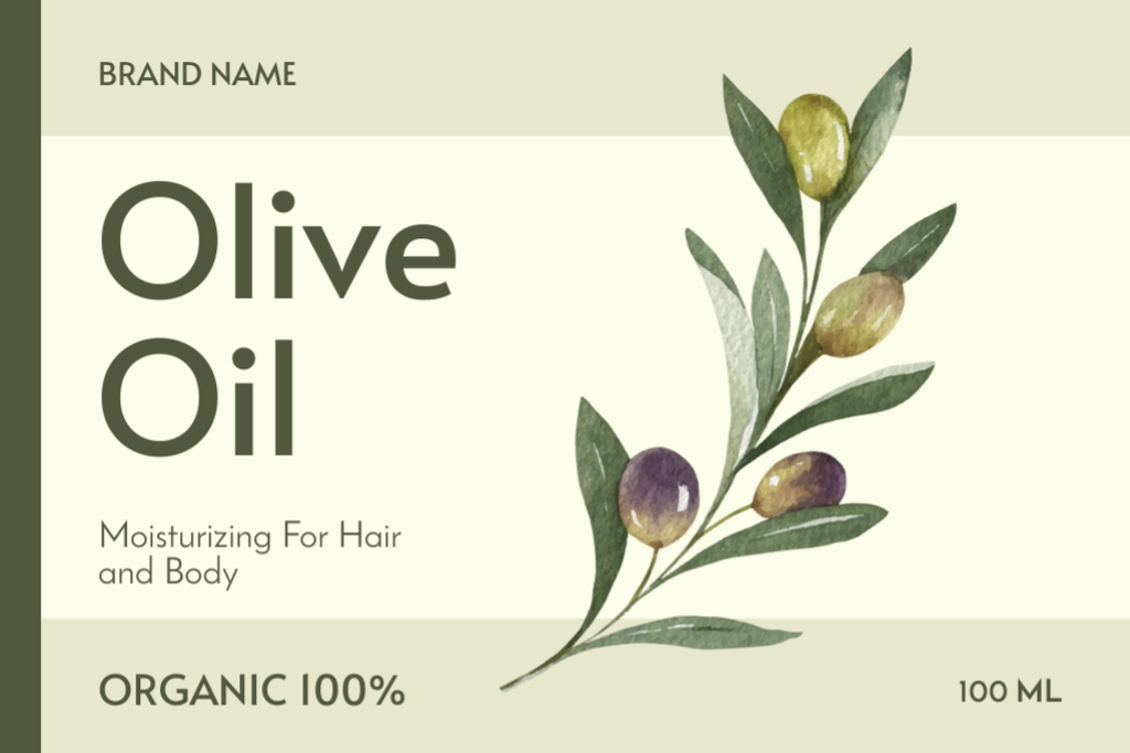 Organic Olive Oil With Moisturizing Effect For Hair Label tervezősablon