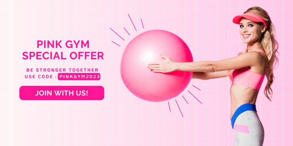 Pink Gym Equipment Offer Twitter Design Template