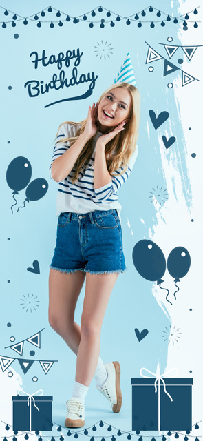 Ontwerpsjabloon van Snapchat Moment Filter van Happy Birthday to Young Lady on Blue