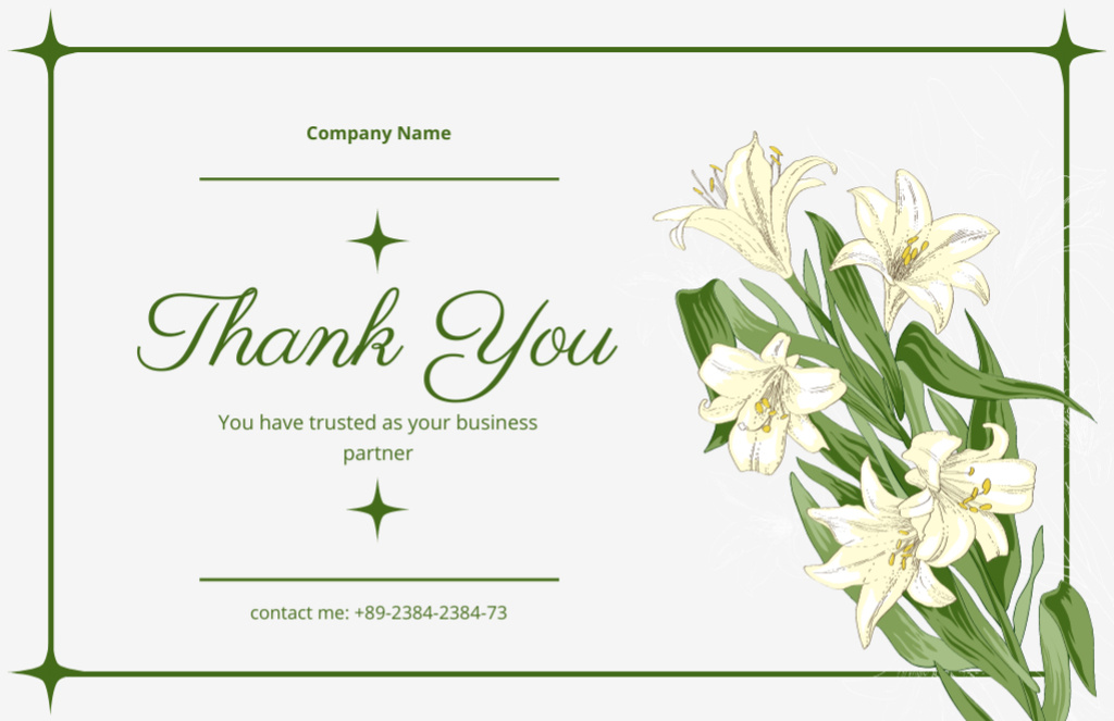 Plantilla de diseño de Thank You Message with Beautiful Lilies Thank You Card 5.5x8.5in 