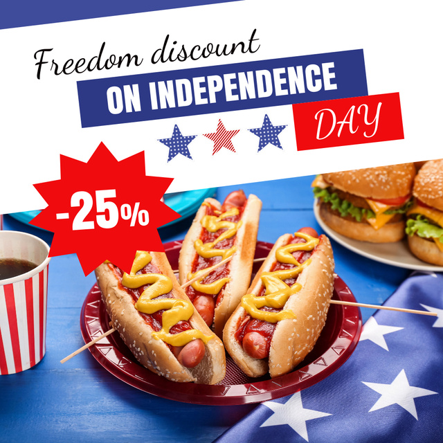 Discount on Hot Dogs for Independence Day USA Animated Post Design Template