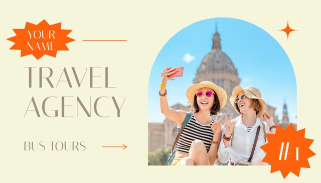 Travel Agency Services Offer with Girlfriends in City Business Card US Šablona návrhu