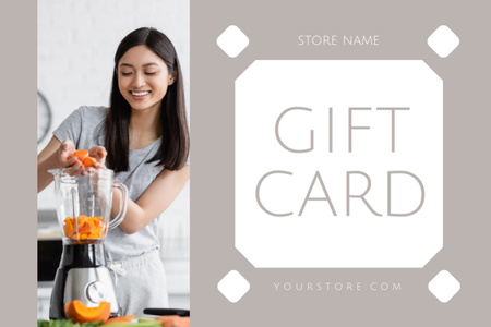 Asian Woman on Kitchen Appliance Grey Gift Certificate Design Template