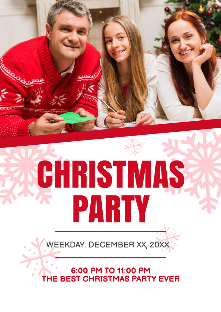 Christmas Celebration Announcement with Happy Family Poster Design Template