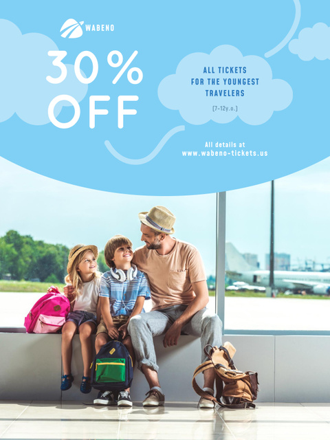 Tickets Sale with Kids and Father in Airport Poster 36x48in – шаблон для дизайна