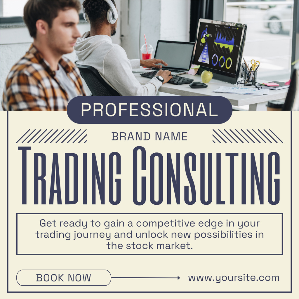 Services of Trading Consulting with People working in Office LinkedIn post Design Template