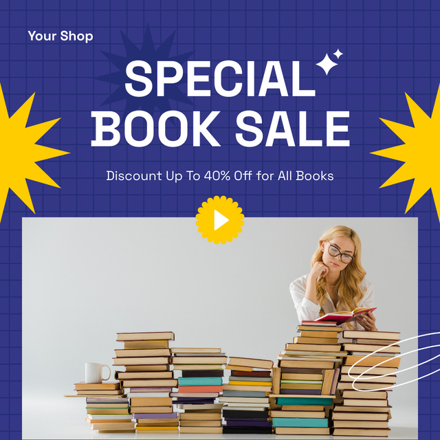 Ontwerpsjabloon van Instagram van Amazing Books Discount Ad