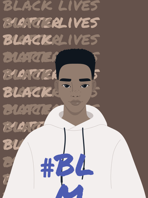 Ontwerpsjabloon van Poster US van Black Lives Matter Slogan with Illustration of Young African American Guy