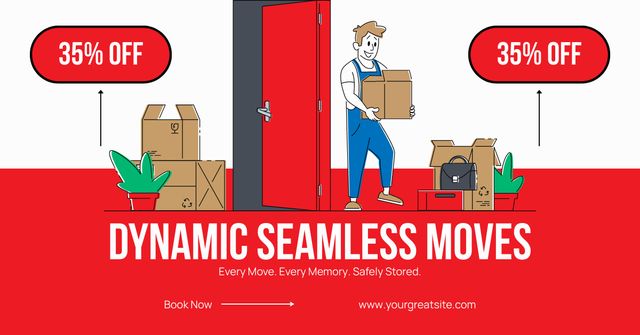 Plantilla de diseño de Dynamic Moving Services Offer with Discount Facebook AD 
